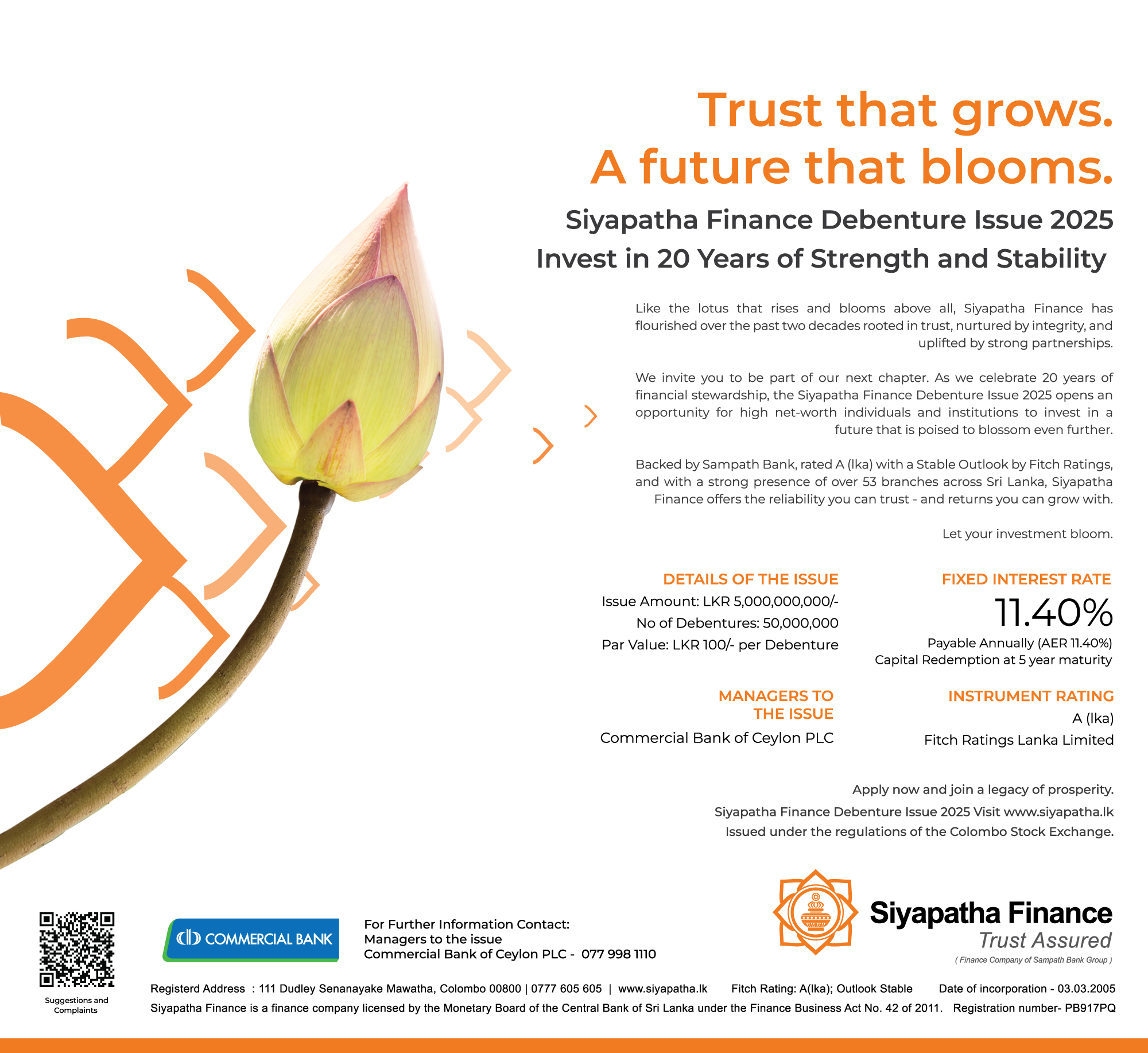 Siyapatha Finance PLC to issue LKR 5 billion debentures, reinforcing 20 years of trust